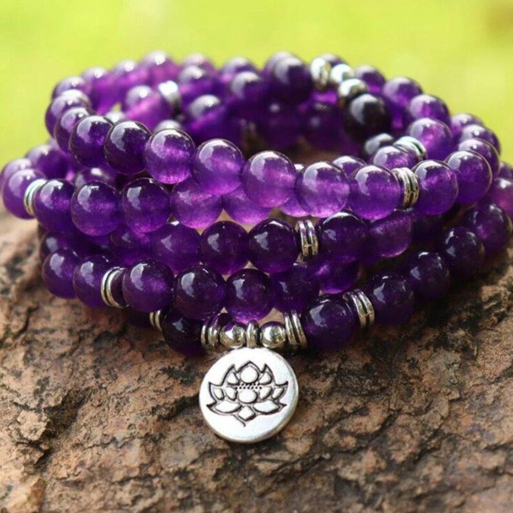 Amethyst 108 Mala Beads Prayer Necklace Multi Strands Healing Balance Bracelet